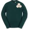 Organic Long Sleeve Mock Neck Sweater with Rosettes, Deep Green Rosette - Sweaters - 1 - thumbnail