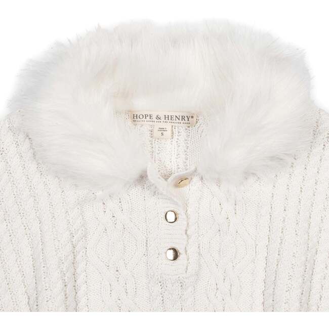 Organic Cable Sweater Cape with Faux Fur, Soft White Cable - Sweaters - 2