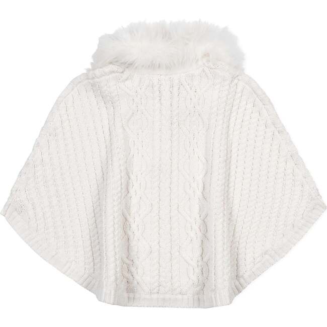 Organic Cable Sweater Cape with Faux Fur, Soft White Cable - Sweaters - 3