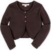 Organic Cropped Scallop Edge Sweater Cardigan, Chocolate Heather - Cardigans - 1 - thumbnail