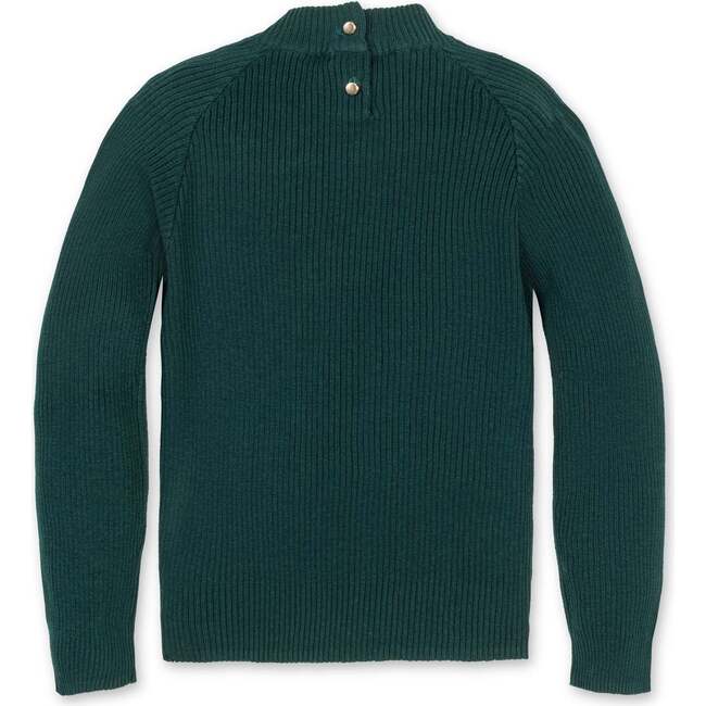 Organic Long Sleeve Mock Neck Sweater with Rosettes, Deep Green Rosette - Sweaters - 3
