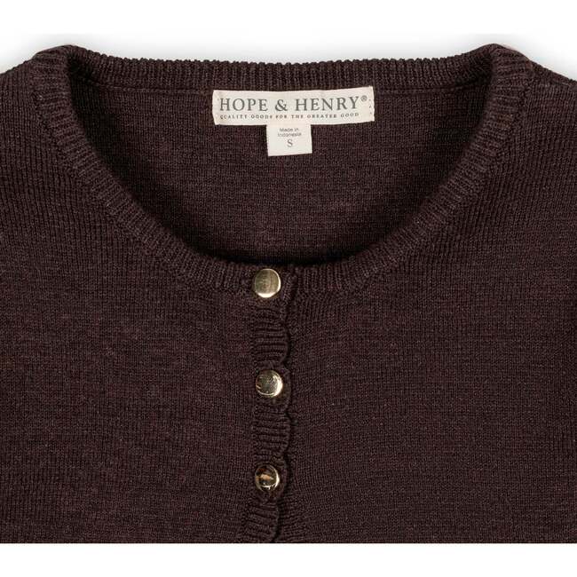 Organic Cropped Scallop Edge Sweater Cardigan, Chocolate Heather - Cardigans - 2