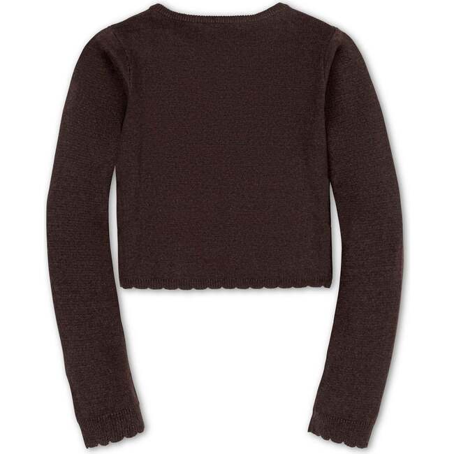 Organic Cropped Scallop Edge Sweater Cardigan, Chocolate Heather - Cardigans - 3
