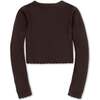 Organic Cropped Scallop Edge Sweater Cardigan, Chocolate Heather - Cardigans - 3