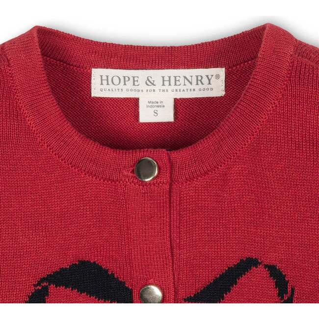 Organic Bow Intarsia Sweater Cardigan, Red with Black Bow - Cardigans - 2