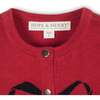 Organic Bow Intarsia Sweater Cardigan, Red with Black Bow - Cardigans - 2