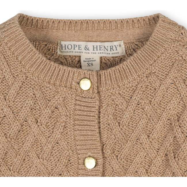 Organic Long Sleeve Herringbone Cardigan Sweater, Camel Heather - Cardigans - 2
