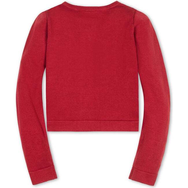 Organic Bow Intarsia Sweater Cardigan, Red with Black Bow - Cardigans - 3