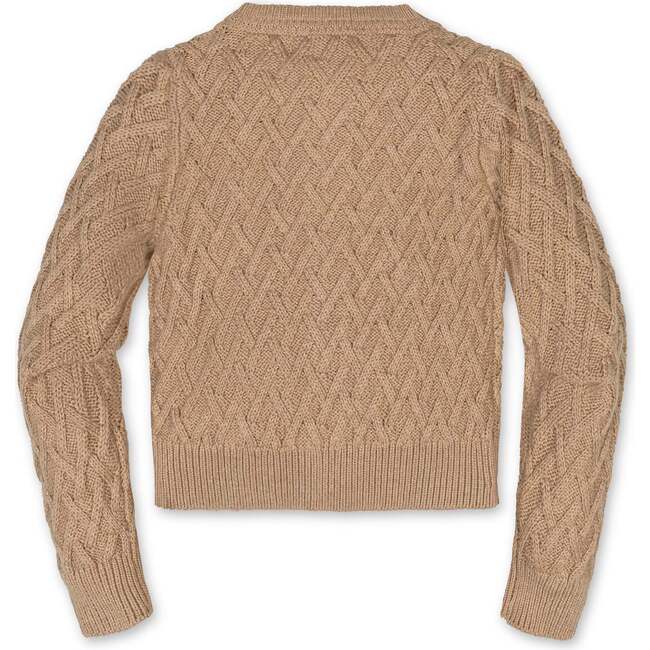 Organic Long Sleeve Herringbone Cardigan Sweater, Camel Heather - Cardigans - 3