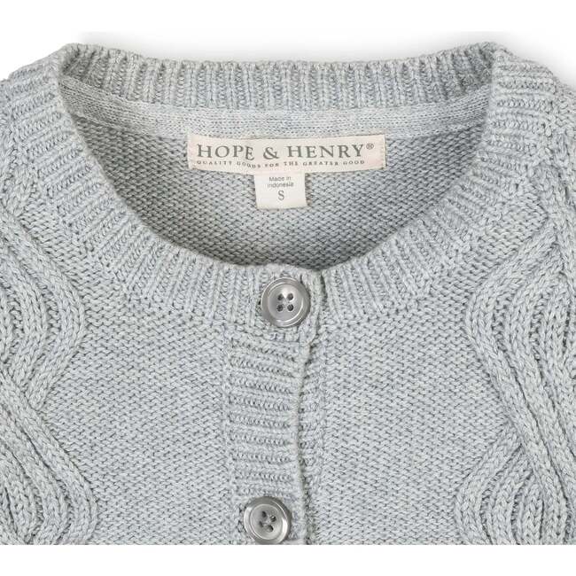 Organic Cropped Ruffle Cuff Cable Sweater Cardigan, Gray Heather - Cardigans - 3