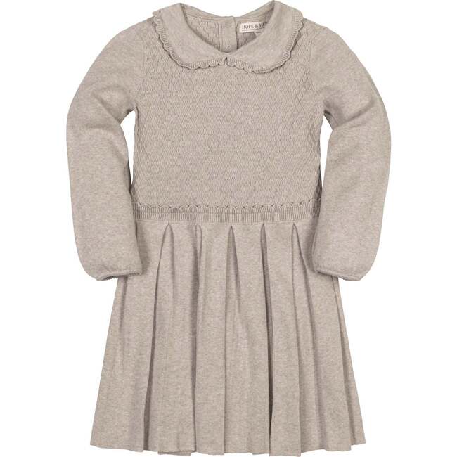 Organic Peter Pan Collar Scallop Trim Sweater Dress, Light Taupe Heather