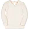 Organic Long Sleeve Knit Top with Woven Collar, Ivory - Blouses - 1 - thumbnail