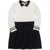Organic Peter Pan Collar Sweater Dress with Bow, Soft White and Black - Dresses - 1 - thumbnail