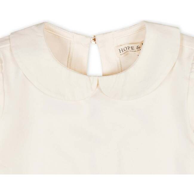 Organic Long Sleeve Knit Top with Woven Collar, Ivory - Blouses - 2