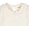 Organic Long Sleeve Knit Top with Woven Collar, Ivory - Blouses - 2