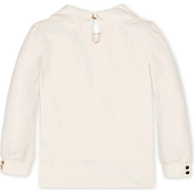 Organic Long Sleeve Knit Top with Woven Collar, Ivory - Blouses - 3