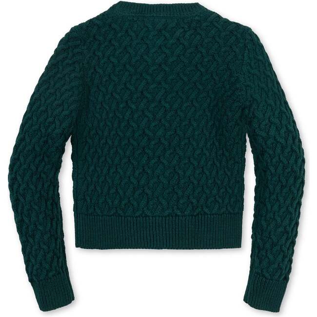 Organic Long Sleeve Herringbone Cardigan Sweater, Deep Green - Cardigans - 3