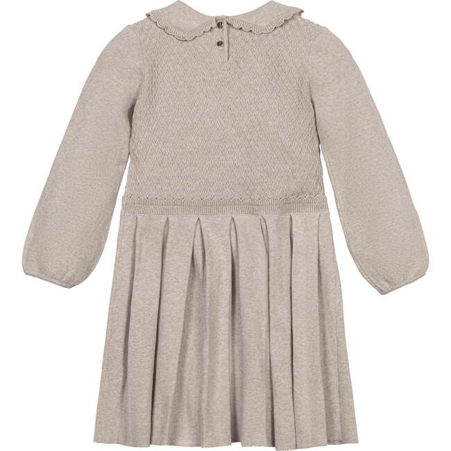 Organic Peter Pan Collar Scallop Trim Sweater Dress, Light Taupe Heather - Dresses - 4