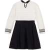 Organic Peter Pan Collar Sweater Dress with Bow, Soft White and Black - Dresses - 4