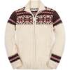 Organic Long Sleeve Full Zip Mock Neck Intarsia Sweater, Ivory Fireside Geo - Sweaters - 1 - thumbnail