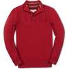 Organic Long Sleeve Mock Neck Sweater with Cable Yoke, Red Cable Yoke - Sweaters - 1 - thumbnail