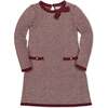 Organic Long Sleeve Bow Detail Tweed Sweater Dress, Oxblood Tweed - Dresses - 1 - thumbnail