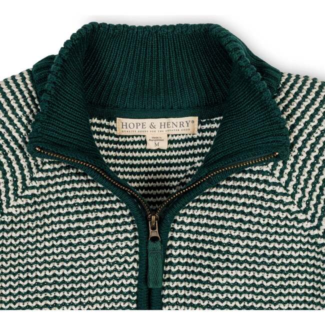 Organic Long Sleeve Half Zip Raglan Ski Sweater, Deep Green Stripe - Sweaters - 2