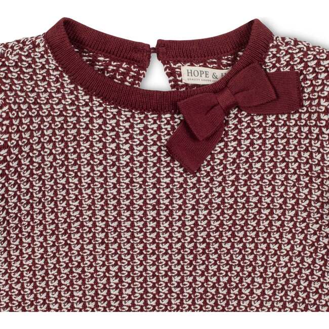 Organic Long Sleeve Bow Detail Tweed Sweater Dress, Oxblood Tweed - Dresses - 2