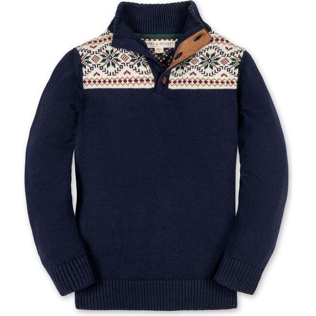Organic Mock Neck Intarsia Sweater, Scottish Snowflake