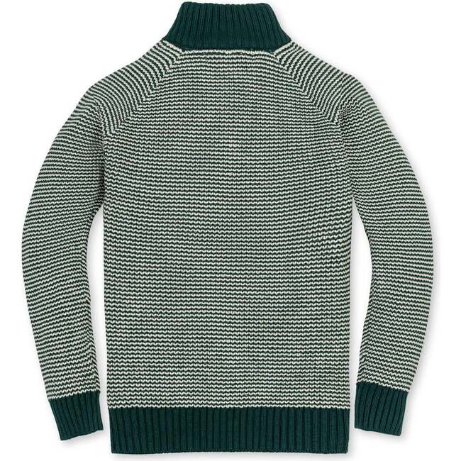 Organic Long Sleeve Half Zip Raglan Ski Sweater, Deep Green Stripe - Sweaters - 3