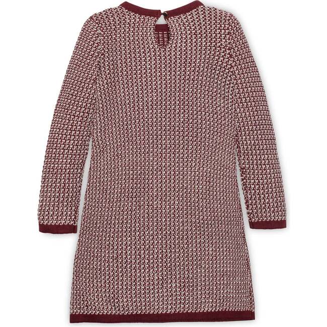 Organic Long Sleeve Bow Detail Tweed Sweater Dress, Oxblood Tweed - Dresses - 3