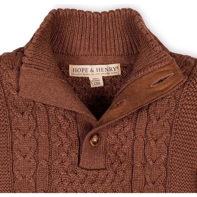 Organic Mock Neck Cable Sweater, Cinnamon Heather - Sweaters - 2