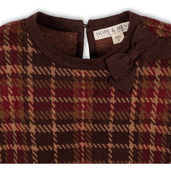 Organic Long Sleeve Bow Detail Intarsia Sweater Dress, Fireside Plaid Intarsia - Dresses - 3