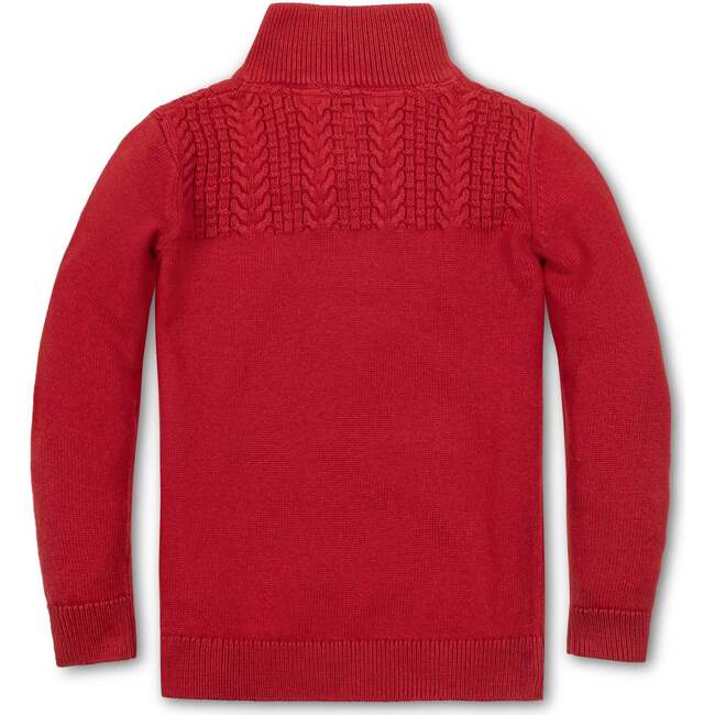 Organic Long Sleeve Mock Neck Sweater with Cable Yoke, Red Cable Yoke - Sweaters - 4