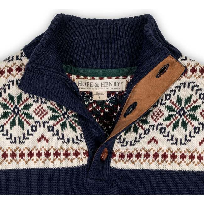 Organic Mock Neck Intarsia Sweater, Scottish Snowflake - Sweaters - 3