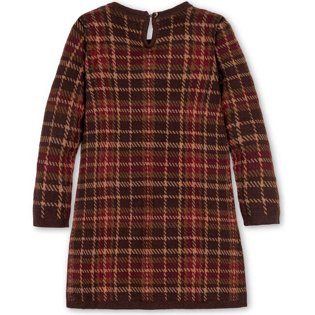 Organic Long Sleeve Bow Detail Intarsia Sweater Dress, Fireside Plaid Intarsia - Dresses - 4