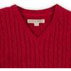 Big Kids Organic V-Neck Cable Sweater Vest, Red Cable - Vests - 2 - thumbnail