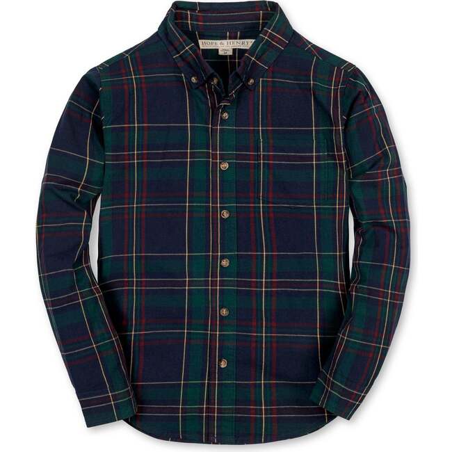 Organic Long Sleeve Stretch Poplin Shirt, Scottish Plaid