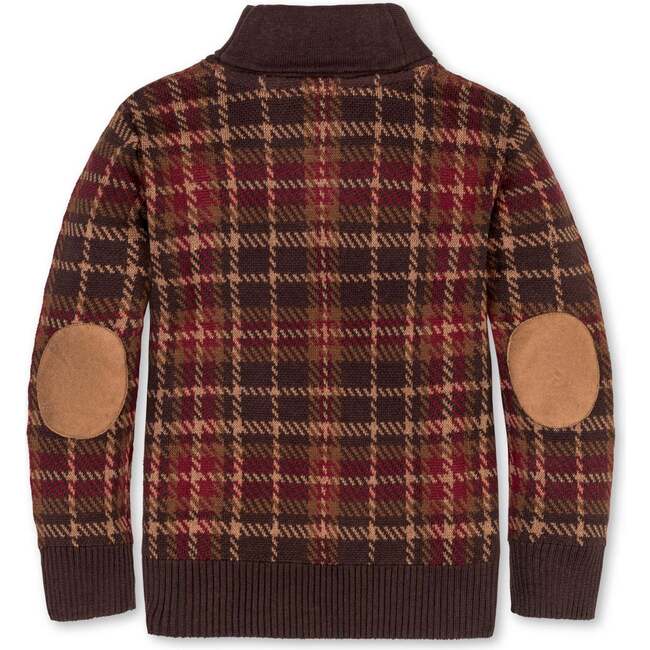 Big Kids Organic Long Sleeve Intarsia Shawl Collar Sweater with Elbow Patches, Fireside Plaid Intarsia - Sweaters - 2