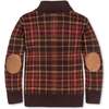Big Kids Organic Long Sleeve Intarsia Shawl Collar Sweater with Elbow Patches, Fireside Plaid Intarsia - Sweaters - 2 - thumbnail