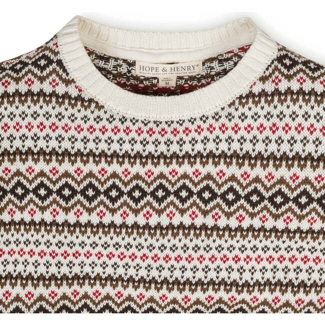 Organic Long Sleeve Intarsia Crew Neck Pullover Sweater, Ivory Fireside Fair Isle - Sweaters - 2