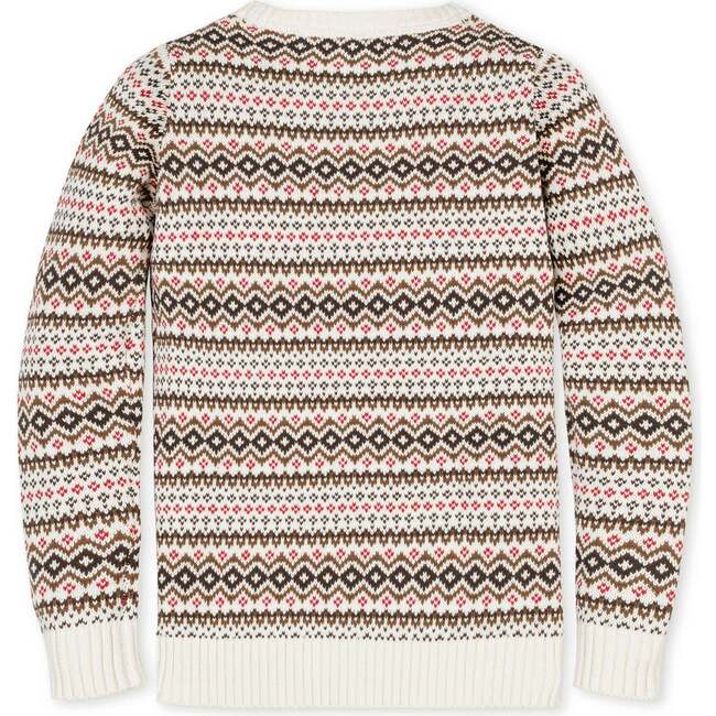Organic Long Sleeve Intarsia Crew Neck Pullover Sweater, Ivory Fireside Fair Isle - Sweaters - 3