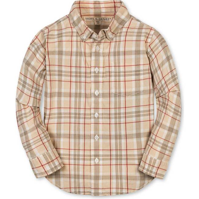 Organic Long Sleeve Stretch Poplin Shirt, Fireside Plaid