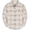 Big Kids Organic Long Sleeve Flannel Shirt with Double Flap Pockets, Taupe Heirloom Plaid - Button Downs - 1 - thumbnail