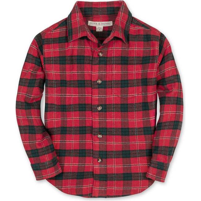 Big Kids Organic Long Sleeve Flannel Button Down Shirt, London Plaid