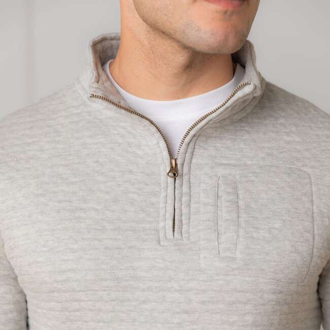 Men's Quilted Half Zip Pullover, Quilted Light Gray Heather - Sweatshirts - 2