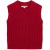 Boy's Organic V-Neck Cable Sweater Vest, Red Cable - Vests - 1 - thumbnail