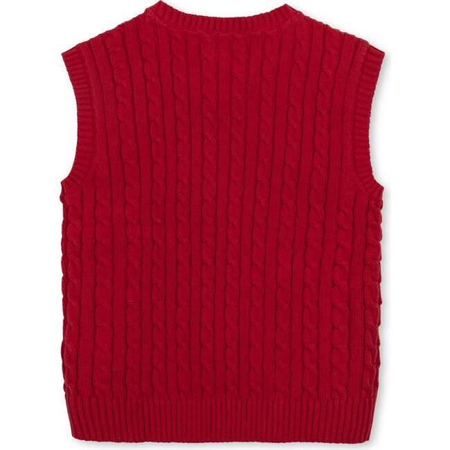 Boy's Organic V-Neck Cable Sweater Vest, Red Cable - Vests - 2