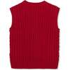 Boy's Organic V-Neck Cable Sweater Vest, Red Cable - Vests - 2 - thumbnail