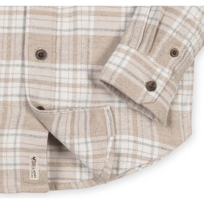 Boy's Organic Long Sleeve Flannel Shirt with Double Flap Pockets, Taupe Heirloom Plaid - Button Downs - 3